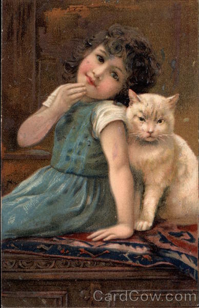Young GIrl with White Cat Girls