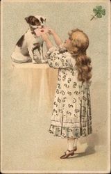 Blonde Girl Giving Letter to Puppy Blonde Girl Giving Letter to Puppy