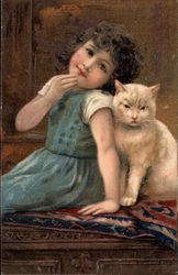Young GIrl with White Cat Young GIrl with White Cat