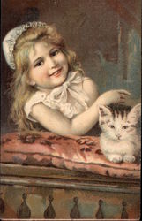 Girl petting cat Girl petting cat