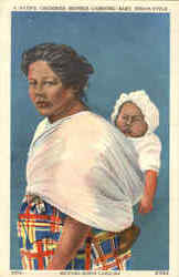 A Native Cherokee Mother Carrying Baby Indian-Style