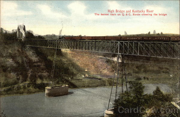 High Bridge and Kentucky River - Fastest Train on Q & C Route crossing Bridge Lexington High Bridge and Kentucky River - Fastest Train on Q & C Route crossing Bridge Lexington