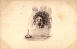 Yawning Girl with Candle on Table Yawning Girl with Candle on Table
