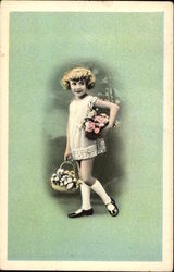 Young Girl with Baskets of Flowers Young Girl with Baskets of Flowers