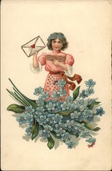Girl Holding Envelope with Forget-me-nots Girl Holding Envelope with Forget-me-nots