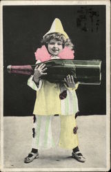 Little Girl Dressed as a Clown Holding Huge Bottle of Champagne Little Girl Dressed as a Clown Holding Huge Bottle of Champagne