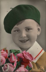Young Boy in Green Beret holding Roses Young Boy in Green Beret holding Roses