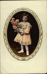Little Girl in Yellow Dress Holding Bouquet of Roses Little Girl in Yellow Dress Holding Bouquet of Roses
