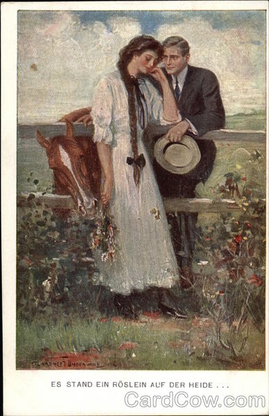 Couple Standing at Meadow Fence with Horse Clarence Underwood