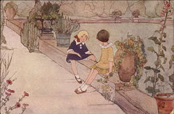 Girls Sitting by a Pool in a Garden Girls Sitting by a Pool in a Garden