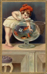 Child Playing with a Net & a Goldfish Bowl Child Playing with a Net & a Goldfish Bowl