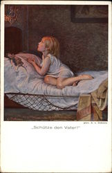 A Young Girl Praying on Bed beside her Doll A Young Girl Praying on Bed beside her Doll