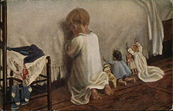 Young Girl and Dolls Praying at Bedside Young Girl and Dolls Praying at Bedside