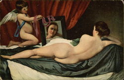 "Venus and Amor" - Nude Woman Gazing in Mirror Held by Cherub "Venus and Amor" - Nude Woman Gazing in Mirror Held by Cherub