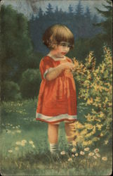 Little Girl in Red Dress Among the Flowers Little Girl in Red Dress Among the Flowers