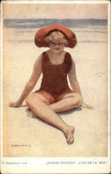 Girl on Beach in Red Swimsuit and Hat Girl on Beach in Red Swimsuit and Hat