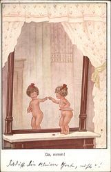 Little Girl with Red Bow standing Nude in the Mirror Little Girl with Red Bow standing Nude in the Mirror