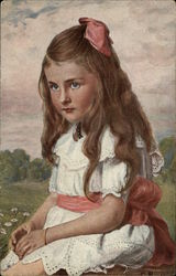 Portrait of Young Girl in White Dress with Pink Sash Portrait of Young Girl in White Dress with Pink Sash