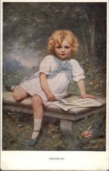 Little Blonde Girl Reading on a Bench Little Blonde Girl Reading on a Bench