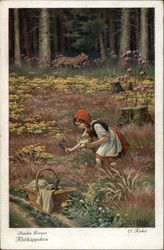 Girl In Field Picking Flowers WIth Tiger In Background Girl In Field Picking Flowers WIth Tiger In Background