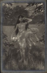 Two Nude Youth Playing Ball in Meadow Two Nude Youth Playing Ball in Meadow