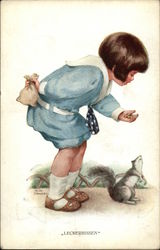 Little Boy in Blue Feeding a Squirrel Little Boy in Blue Feeding a Squirrel