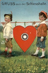 "Greetings from the Shooting Hall" - Two Boys with Heart Target "Greetings from the Shooting Hall" - Two Boys with Heart Target