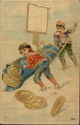 Two Boys with a Giant Roll of Coins Two Boys with a Giant Roll of Coins
