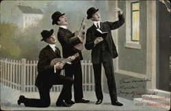 3 Men Serenading Music Postcard Postcard