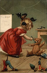 Little Girl in Red Dress Playing with Toys Little Girl in Red Dress Playing with Toys