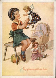 Little Girl Playing with Dolls & Carriage Little Girl Playing with Dolls & Carriage