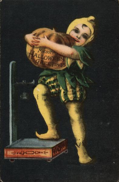 Jester with Pumpkin on Scale Ellen Clapsaddle Halloween