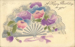 A Happy Birthday to You with Floral Fan Postcard