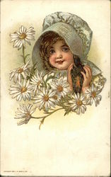 Little Girl With Bonnet Surrounded by Daisies Little Girl With Bonnet Surrounded by Daisies