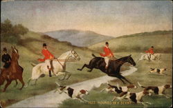 Fox Hunting Scene With Horses, Riders, And Dogs Fox Hunting Scene With Horses, Riders, And Dogs