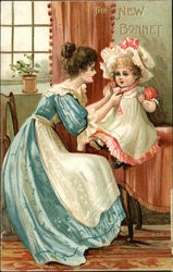Mother Putting Bonnet on Daughter Mother Putting Bonnet on Daughter