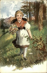 Girl in Native Dress Walking in Glen Girl in Native Dress Walking in Glen