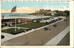 View of the Boulevard, Bath House, Beach and Atlantic House Nantasket Beach, MA Postcard Postcard