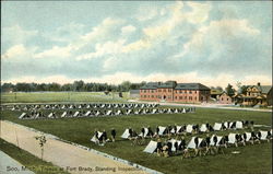 Troops at Fort Brady, Standing Inspection Postcard