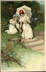 Mother and Daughter Catching Butterflies Mother and Daughter Catching Butterflies