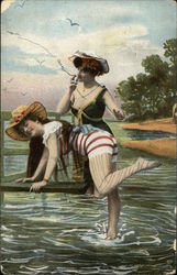 Woman in Black Bathing Suit Preparing to Spank Woman in Red and White Striped Bathing Suit Woman in Black Bathing Suit Preparing to Spank Woman in Red and White Striped Bathing Suit