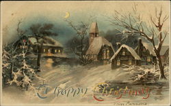 Houses, Church & trees covered in snow