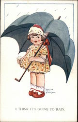 Illustration - Girl Under Big Black Umbrella Illustration - Girl Under Big Black Umbrella