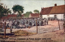 Thirsty German Prisoners in Their Barbed Wire Cage Thirsty German Prisoners in Their Barbed Wire Cage