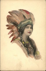 Painting of woman in Native American headdress Painting of woman in Native American headdress