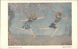 Illustration - Two Girls Chasing Outdoors Illustration - Two Girls Chasing Outdoors