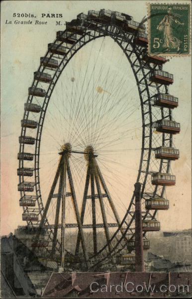 La Grande Roue (Ferris Wheel) Old Postcard