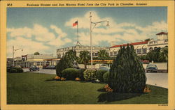 Business Houses and San Marcos Hotel Face the City Park Postcard