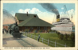 Union Depot, showing two Modes of Transportation Postcard