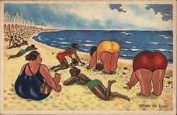 Women of Varying Sizes on Beach Near Water Postcard
